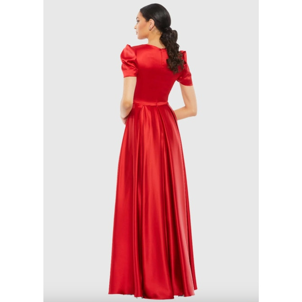 MAC DUGGAL Dress Size 0 Evening Gown Red NEW Puff Sleeve V-Neck Satin - Picture 2 of 7